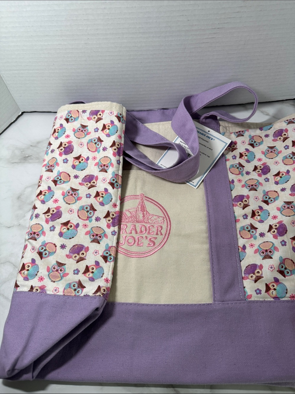 New Trader Joe’s Large Lavender Canvas Tote Bag with Custom Side Pockets - Picture 15 of 17